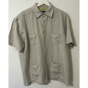 Havana Nine Romance Men's Short Sleeve Button Down Shirt Size L Tan‎
